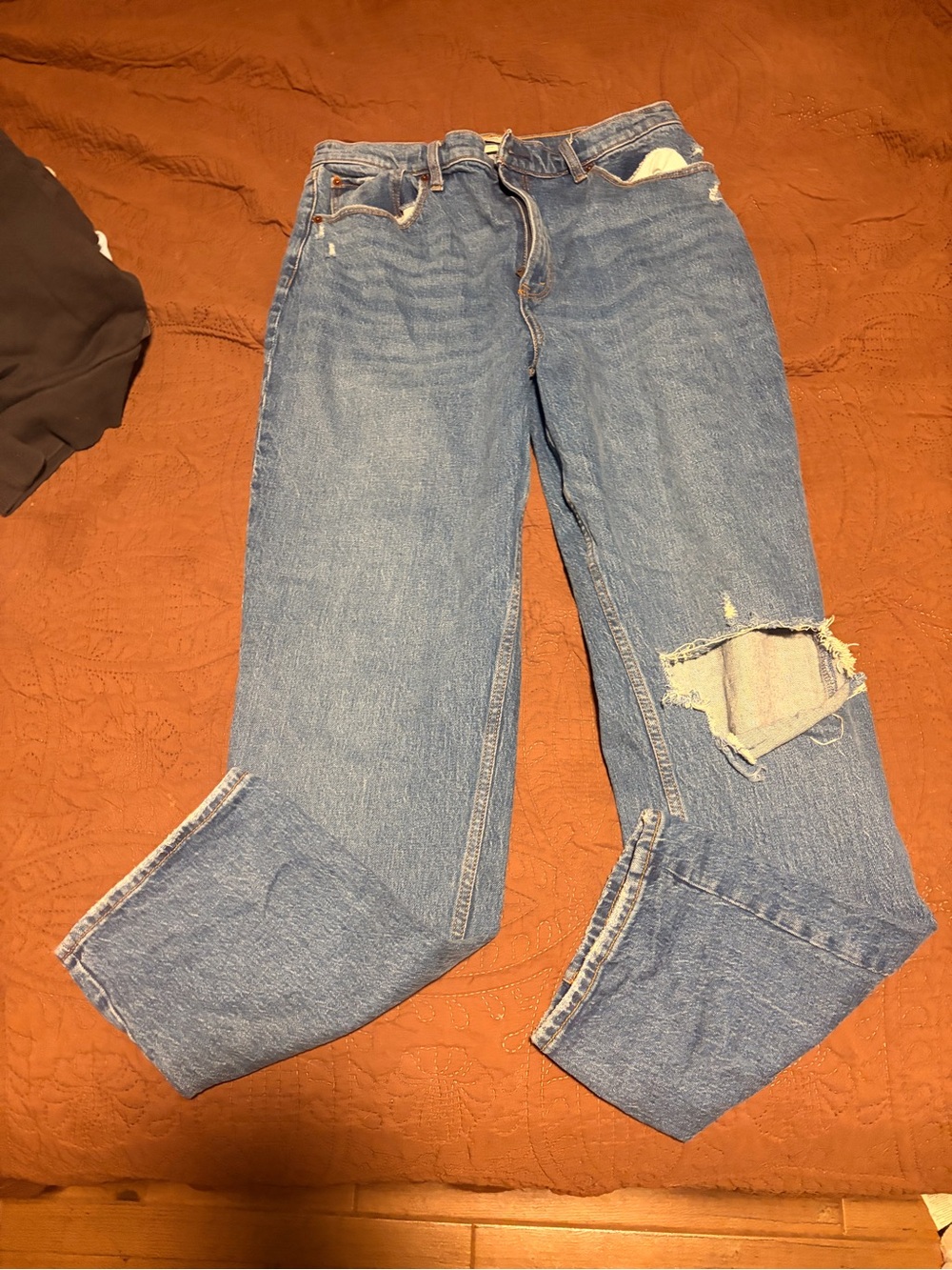 Abercrombie & Fitch Light Blue Straight Leg Jeans with Knee Rip